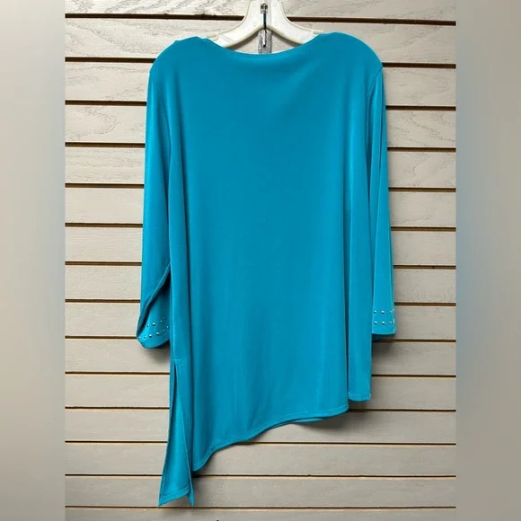 Teal Women's Top with Studded Sleeves - Picture 6 of 6